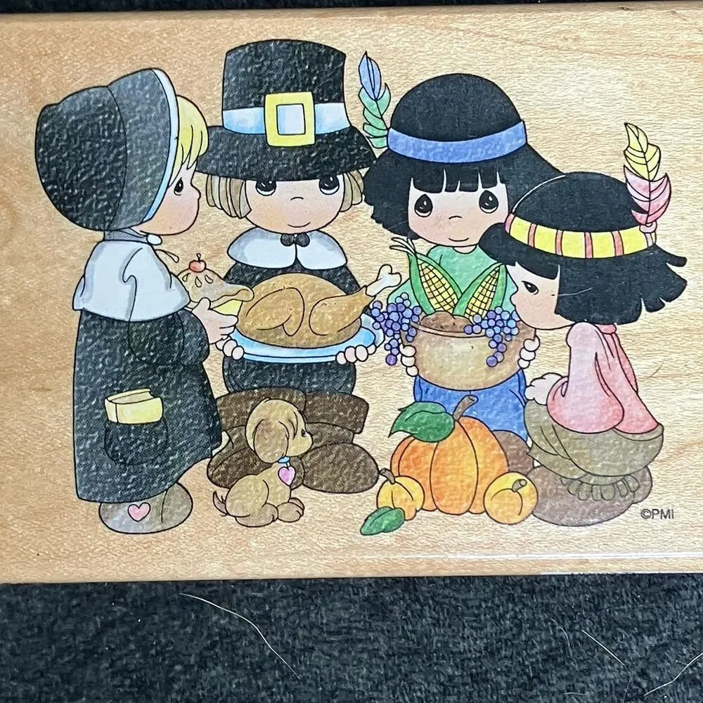 Stampendous Precious Moments Thanksgiving Day Rubber Stamp Pilgrims Turkey 1998